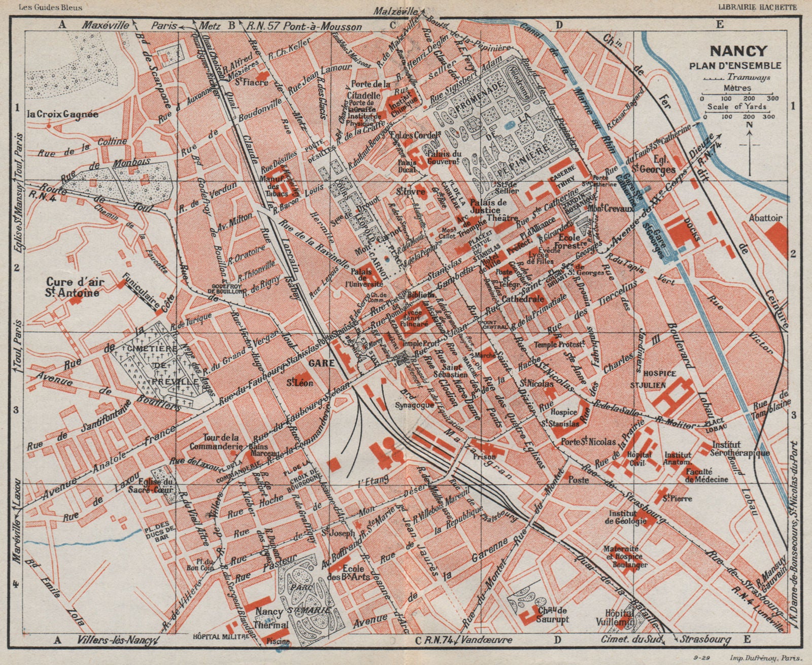 NANCY. Plan carte d'ensemble.Vintage town city ville map.Meurthe-et-Moselle 1930